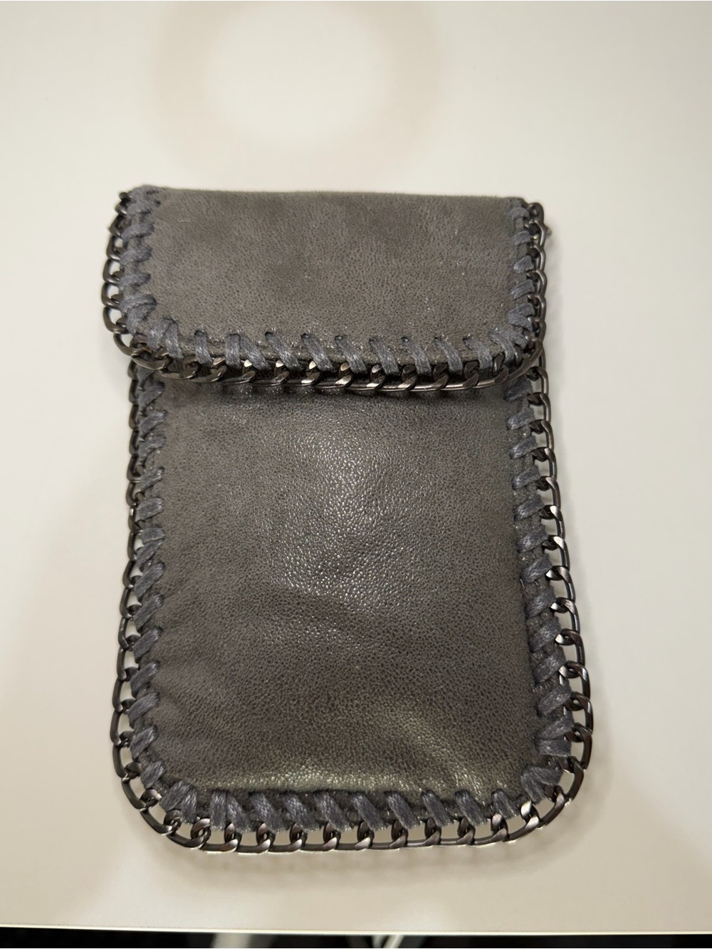 Gray Chain-Trim Suede Crossbody Bag